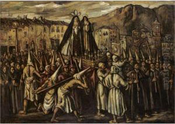 Procesion De Semana Santa (easter Procession) Oil Painting by Jose Gutierrez Solana