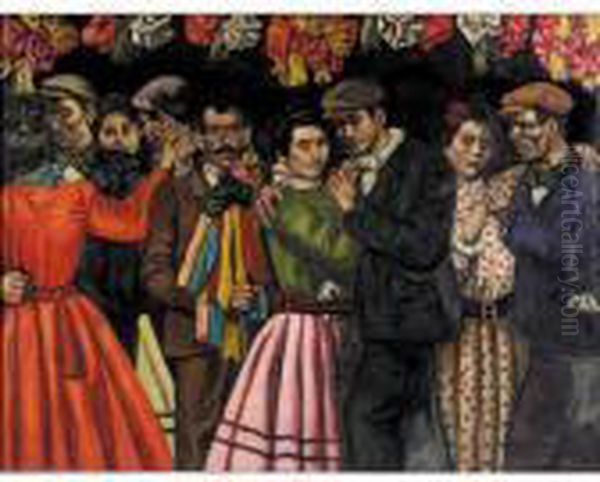 Baile De Los Chulos Con Guirnaldas (spanish Folk Dance) Oil Painting by Jose Gutierrez Solana