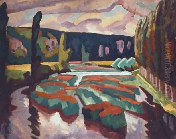 River With Poplars Oil Painting by Roger Fry