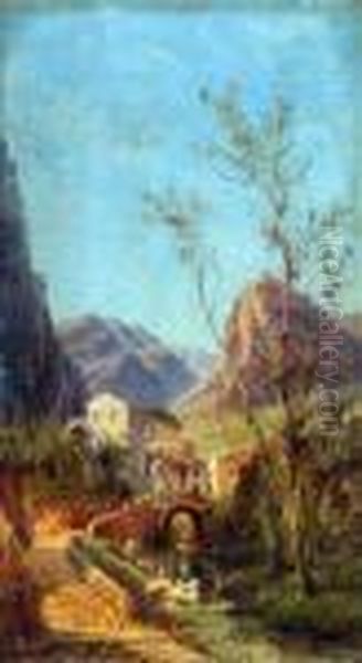 Cascata A Caserta Oil Painting by Achille Solari