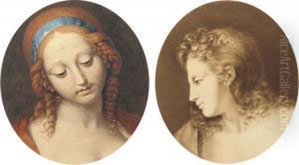 Head Of Judith And Head Of An Angel In Profile To The Right Oil Painting by Andrea Solario