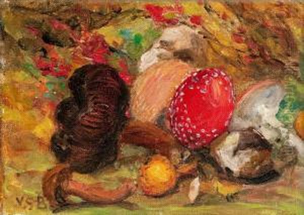 Still Life With Mushrooms Oil Painting by Venny Soldan-Brofelt