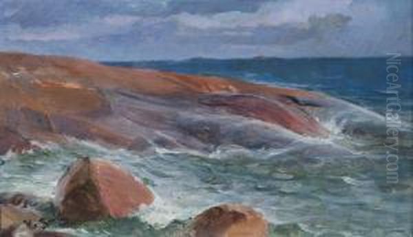 Cliffs In Hanko Oil Painting by Venny Soldan-Brofelt