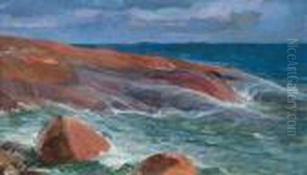 Cliffs In Hanko Oil Painting by Venny Soldan-Brofelt