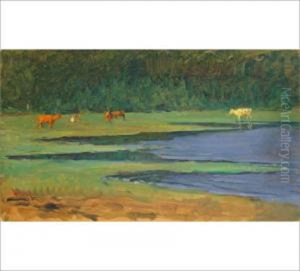 Cows Oil Painting by Venny Soldan-Brofelt