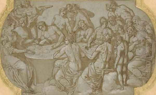 The Feast of the Gods Design for a ceiling compartment Oil Painting by Prospero Fontana