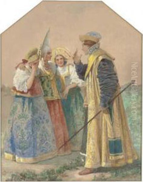 A Flirtatious Boyar Oil Painting by Sergei Sergeevich Solomko