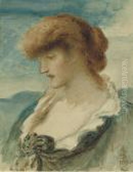 Head Of A Woman With Red Hair, In Profile To The Left Oil Painting by Simeon Solomon