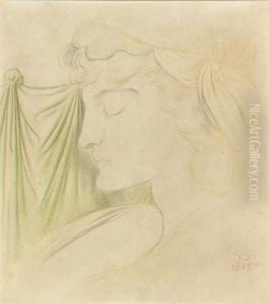 Woman's Head In Profile With Drapery Oil Painting by Simeon Solomon