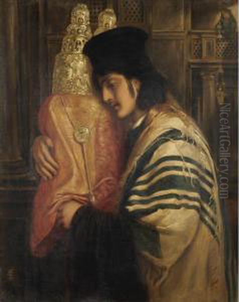 Rabbi Carrying The Scrolls Of 
The Law - 'the Law Is A Tree Of Life To Those Who Lay Hold Upon It. The 
Supporters Thereof Are Happy' Oil Painting by Simeon Solomon