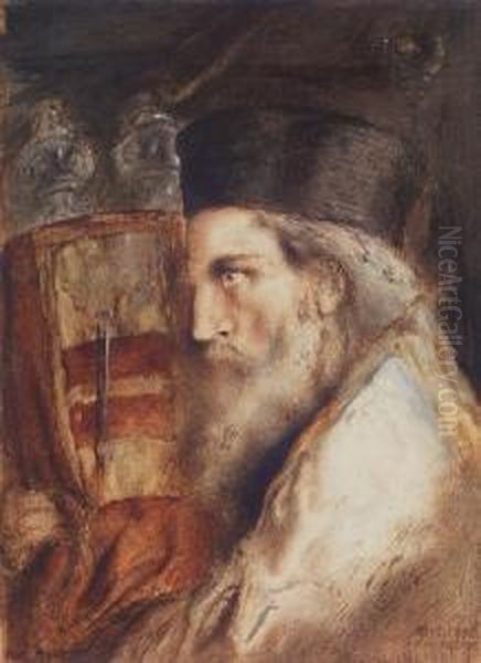 Rabbi Holding The Torah Oil Painting by Simeon Solomon