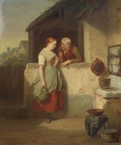 The Entertaining Conversation Oil Painting by Louis Somers