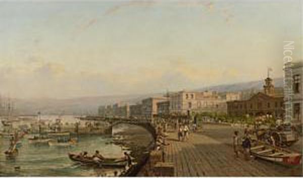 View Of The Port And Bay Of Valparaiso, Chile Oil Painting by Thomas Jacques Somerscales