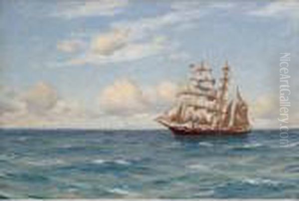 A Ship In The Open Sea Oil Painting by Thomas Jacques Somerscales