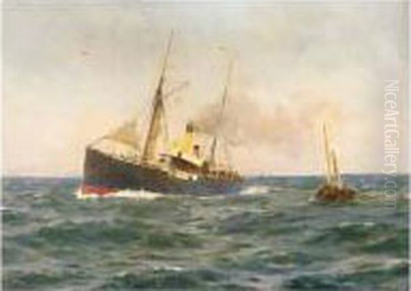 A Steamship Off The Coast Oil Painting by Thomas Jacques Somerscales