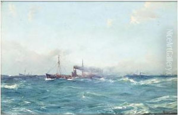 Steamers On The Open Seas Oil Painting by Thomas Jacques Somerscales