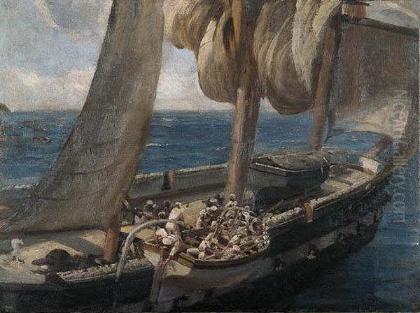 Lowering The Tender Oil Painting by Thomas Jacques Somerscales