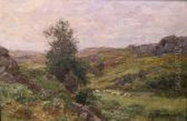 Sheepgrazing In A Moorland Valley Oil Painting by Richard Gay Somerset