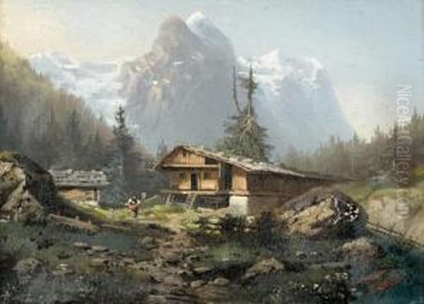 Wetter- Und Wellhorn Von Rosenlaui Aus. Oil Painting by Ferdinand Sommer