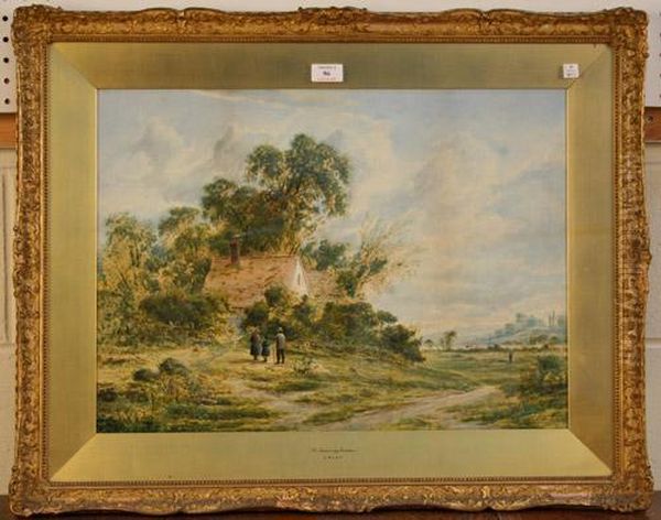 Figures In The Valley Of A Continental Mountainouslandscape Oil Painting by Ferdinand Sommer