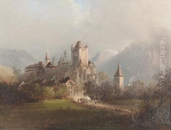 Ansicht Von Thun Mit Schloss Und Kirche. Oil Painting by Ferdinand Sommer