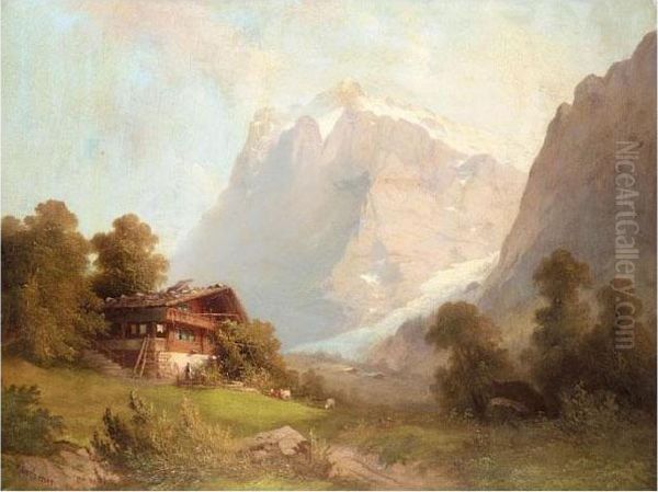 A Cabin In The Alps Oil Painting by Ferdinand Sommer