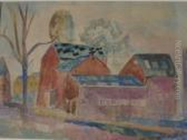 Farm With Red Barns Oil Painting by William Sommer