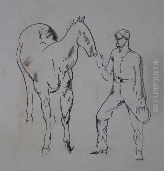 Figure With Horse Oil Painting by William Sommer