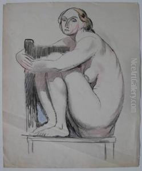 Seated Nude On Chair Oil Painting by William Sommer