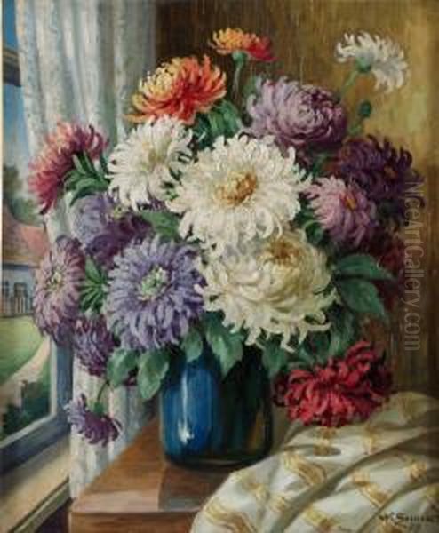 Blomsterstilleben Oil Painting by William Sommer