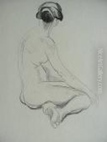 Seated Nude Female From Behind- Oil Painting by William Sommer