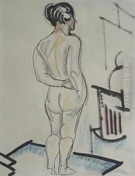 Standing Nude From Rear Oil Painting by William Sommer