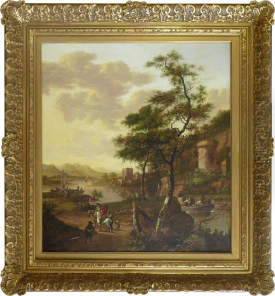 Landschaft Mit Flus, Schiffern Und Reitern,1674 Oil Painting by Jan Gabrielsz. Sonje