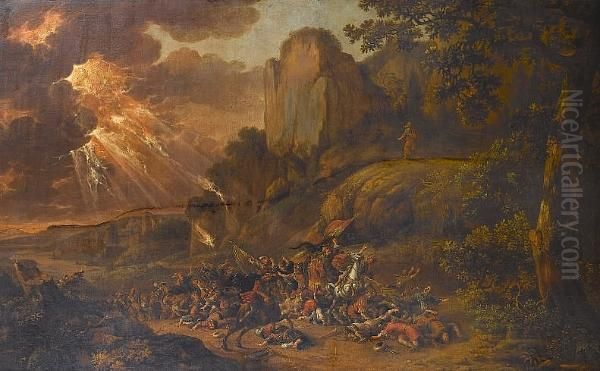 Moses Overlooking The Battle Between The Israelites And The Amalekites Oil Painting by Jan Gabrielsz. Sonje