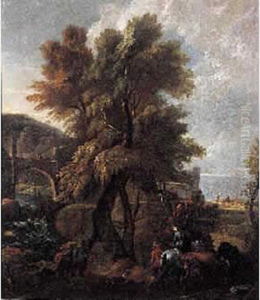 Cavalier Dans Un Paysage Boise Toile. Oil Painting by Jan Gabrielsz. Sonje