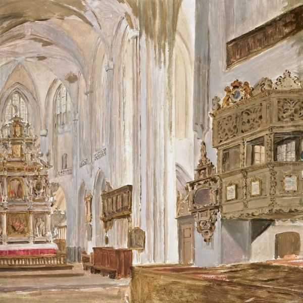 Det Indvendige Af Enkirke Oil Painting by Jorgen Valentin Sonne