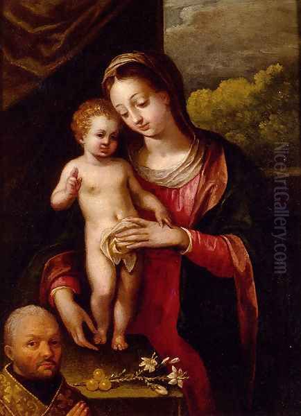 The Madonna And Child With A Donor Oil Painting by Lavinia Fontana