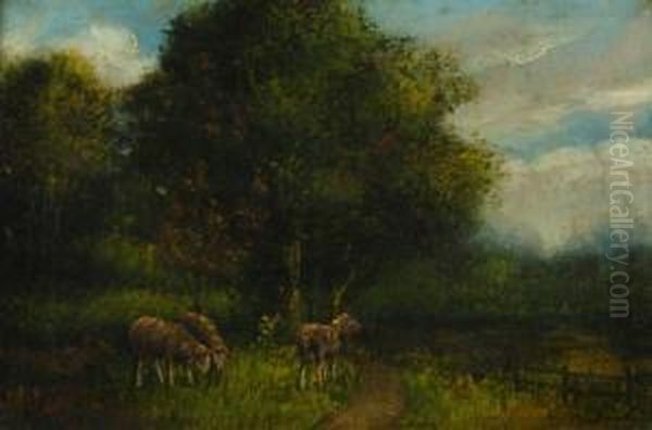 Depicting Grazing Sheep Oil Painting by William Louis Sonntag