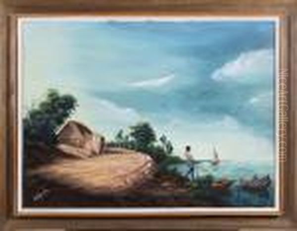 Island Shore Scene Oil Painting by William Louis Sonntag