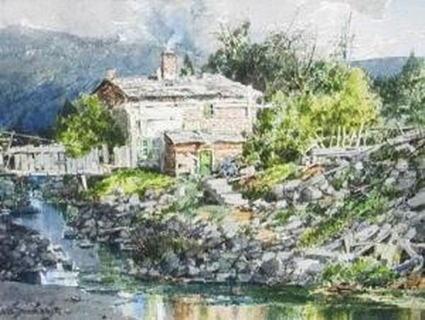 Cabin On The Stream Oil Painting by William Louis Sonntag