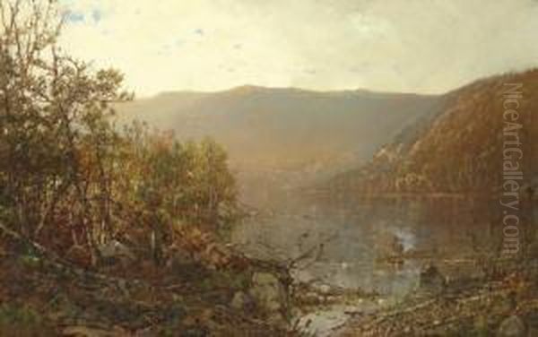 Fishing In The Adirondacks Oil Painting by William Louis Sonntag