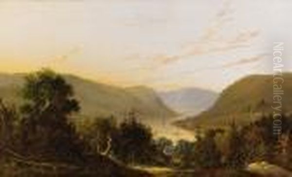 Hudson River Landscape With River Traffic Oil Painting by William Louis Sonntag