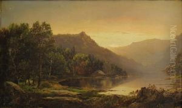 New England Mountain Lake At Sunrise Oil Painting by William Louis Sonntag