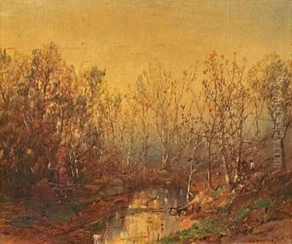 Two Figures By A Stream In The Woods Oil Painting by William Louis Sonntag