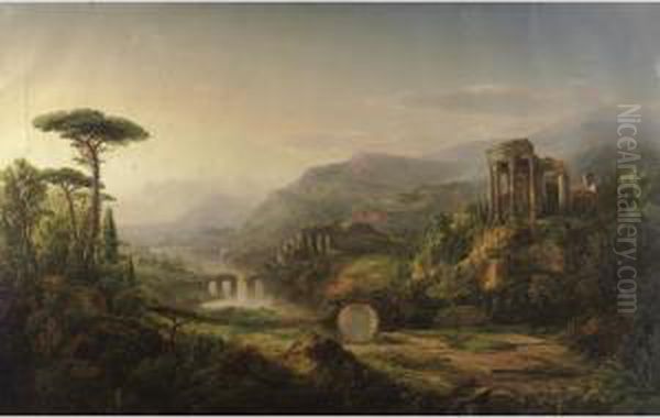 Lanscape With Temple Ruins Oil Painting by William Louis Sonntag