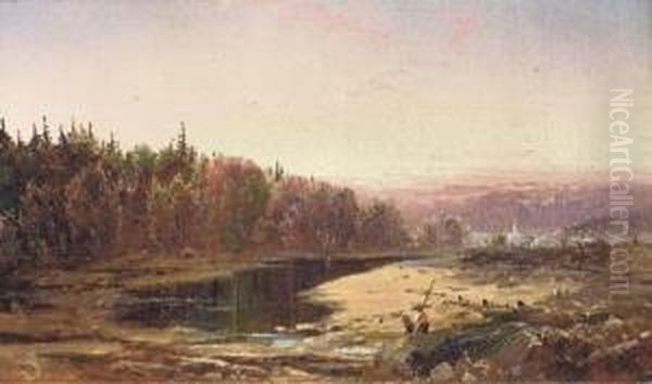 Fishing Along The Creek Oil Painting by William Louis Sonntag