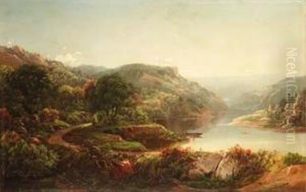 Boating On A Mountain River Oil Painting by William Louis Sonntag