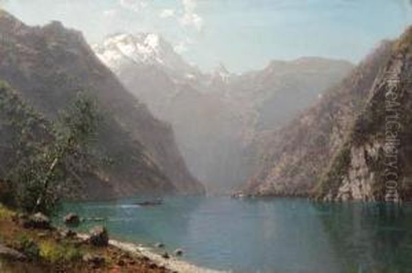 Boating On A Mountain Lake Oil Painting by William Louis Sonntag