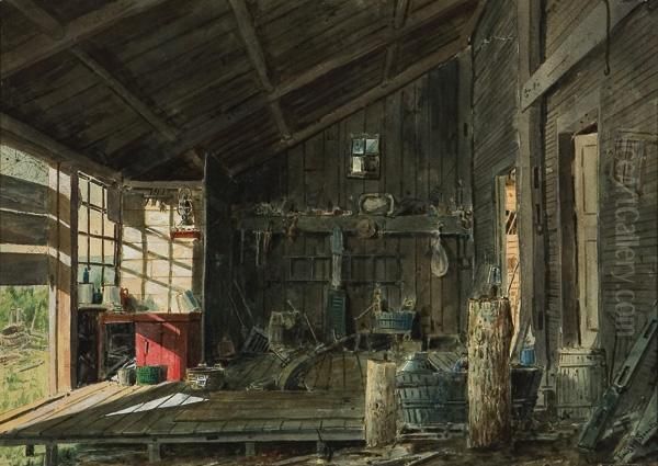 Barn Interior Oil Painting by William Louis Ii Sonntag