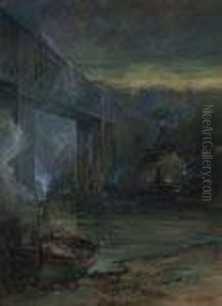 Under The Bridge, Evening Oil Painting by William Louis Ii Sonntag